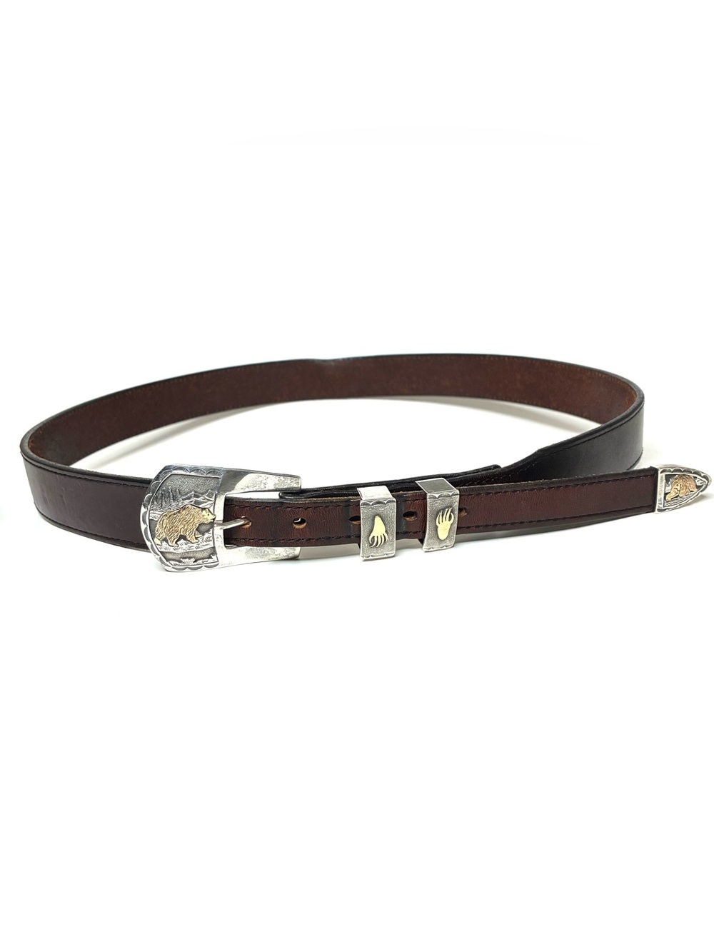Vintage Navajo R. Livingston Sterling Silver Bear Ranger Belt 4-Piece Set